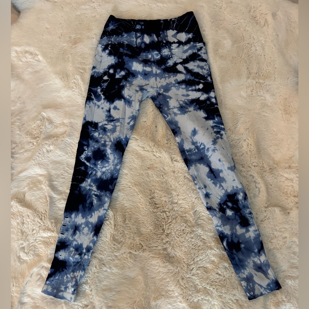 Spiritual Gangster Self Love Ribbed Tie Dye Laser Cut Leggings, Size XS/S